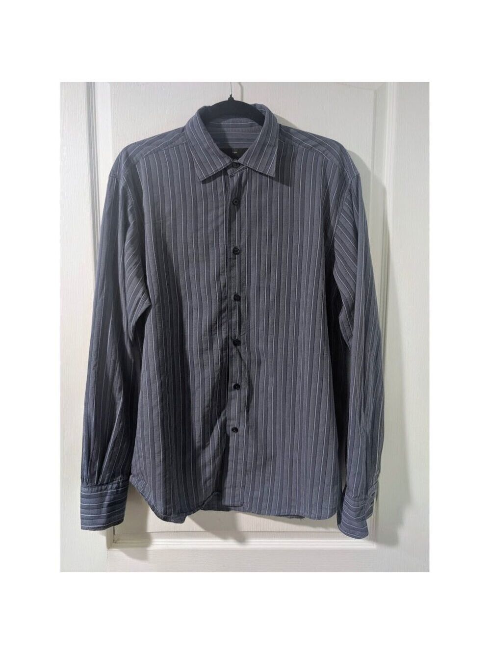 Z Zegna | Men’s Blue Striped Cotton Long Sleeve Button Down Shirt - Size IV / L